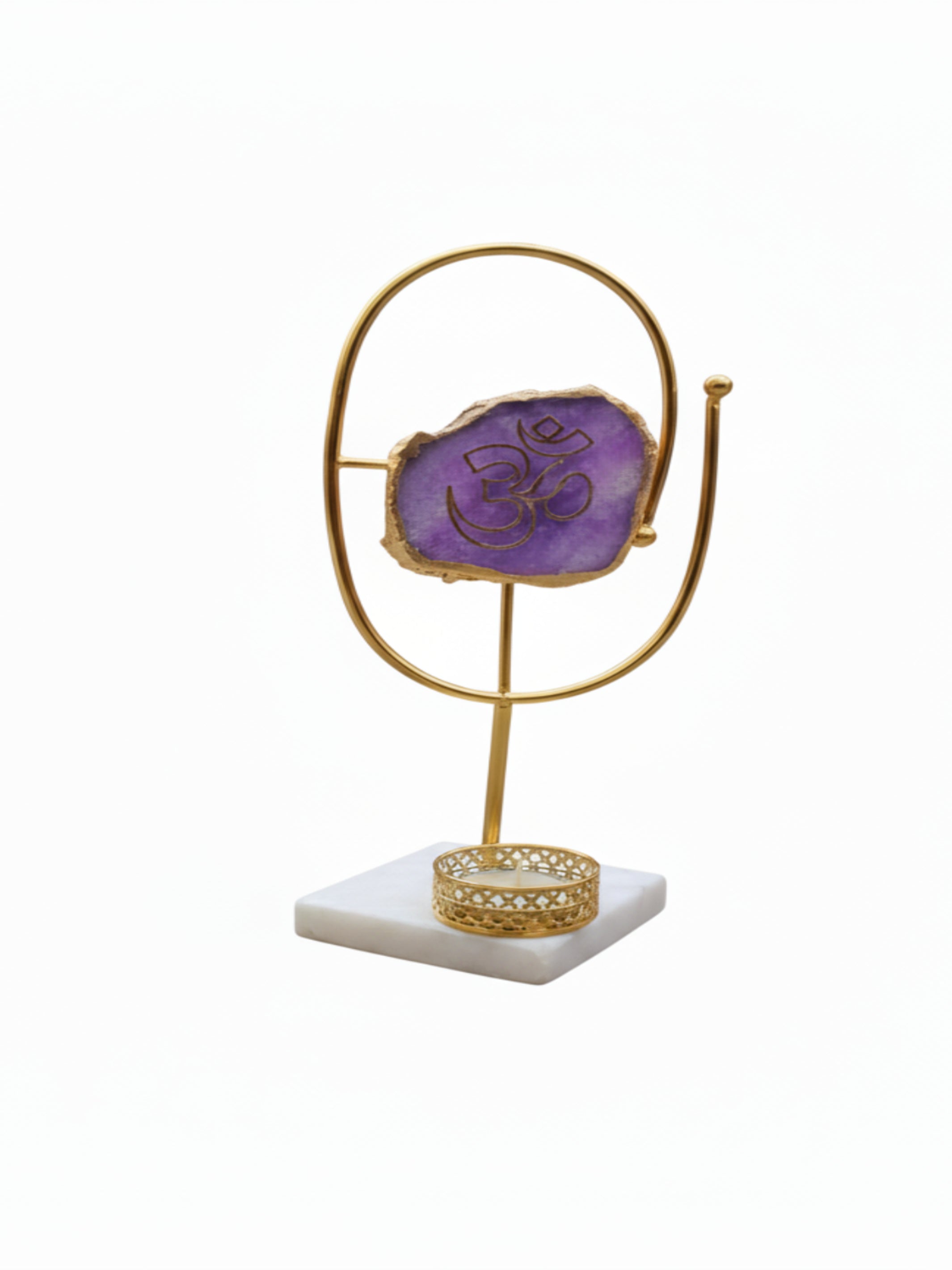 Agate OM Oval Shape Metal Showpiece- Purple