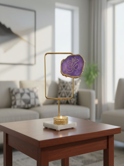 Agate OM Rectangular Shape Metal Showpiece- Purple