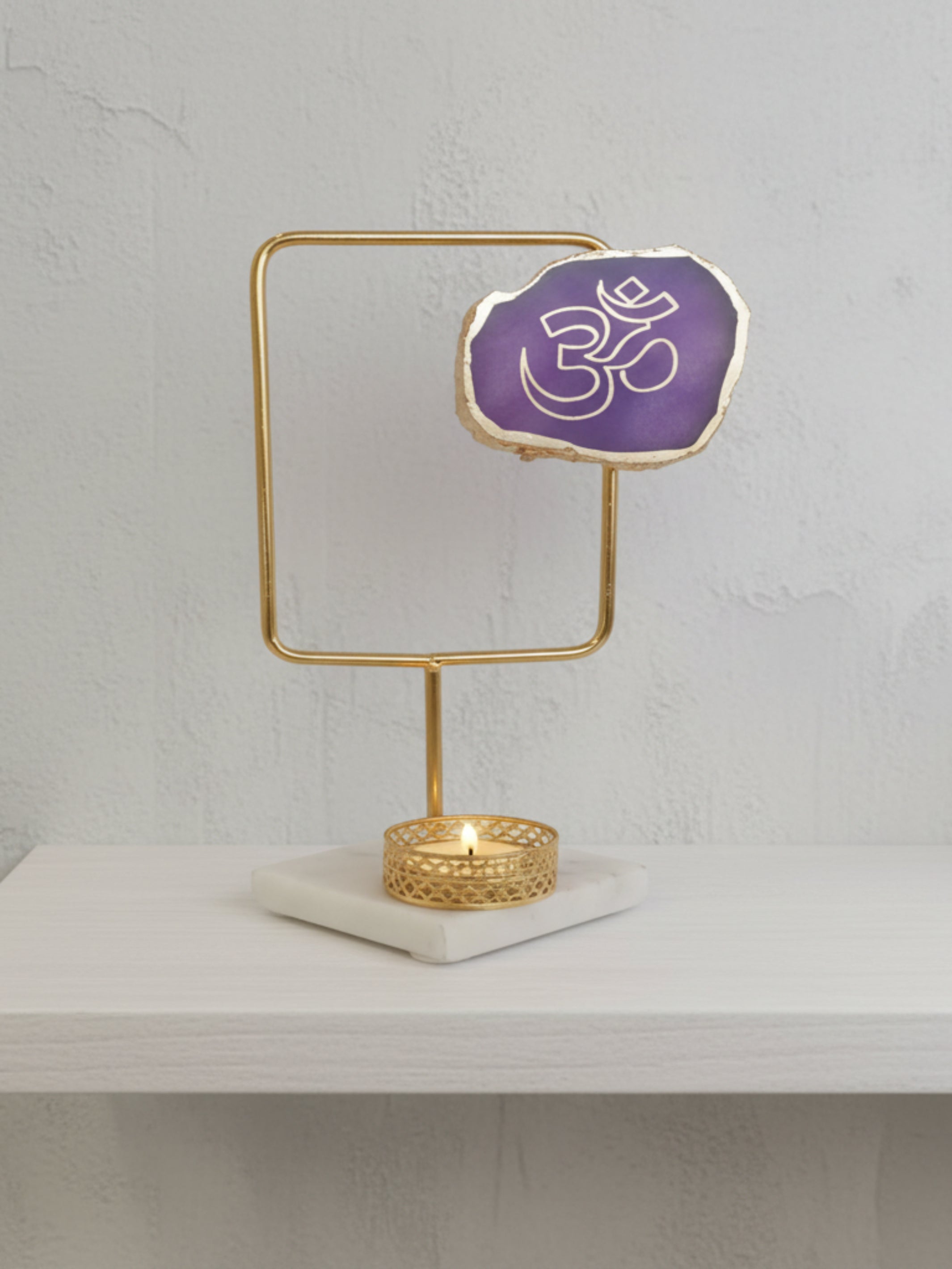 Agate OM Rectangular Shape Metal Showpiece- Purple