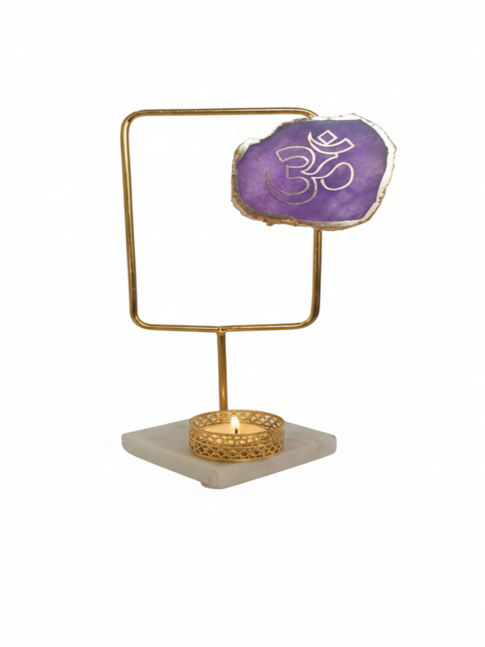 Agate OM Rectangular Shape Metal Showpiece- Purple