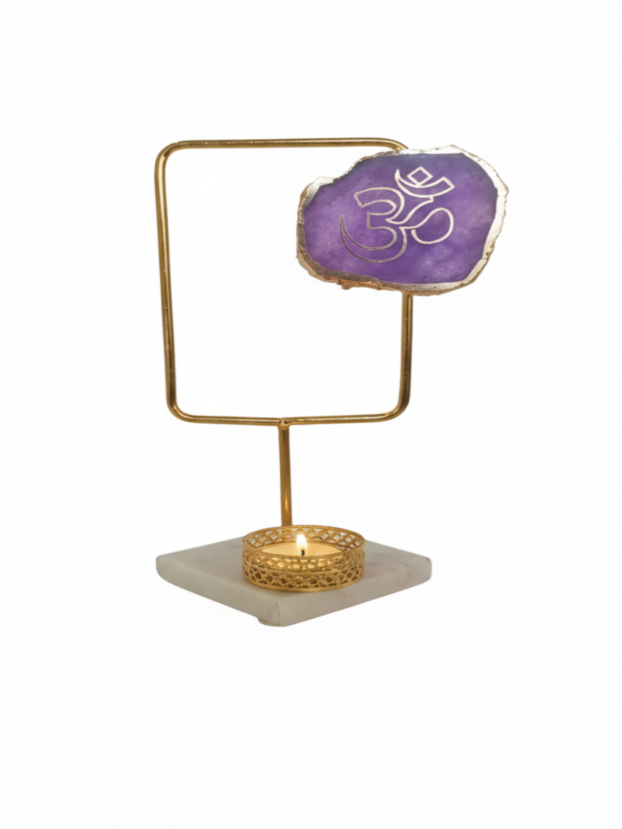 Agate OM Rectangular Shape Metal Showpiece- Purple