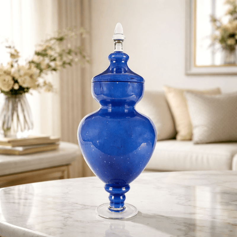 Allure Blue Vase With Lid - Tall