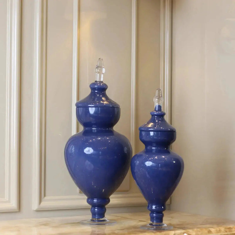 Allure Blue Vase With Lid - Tall