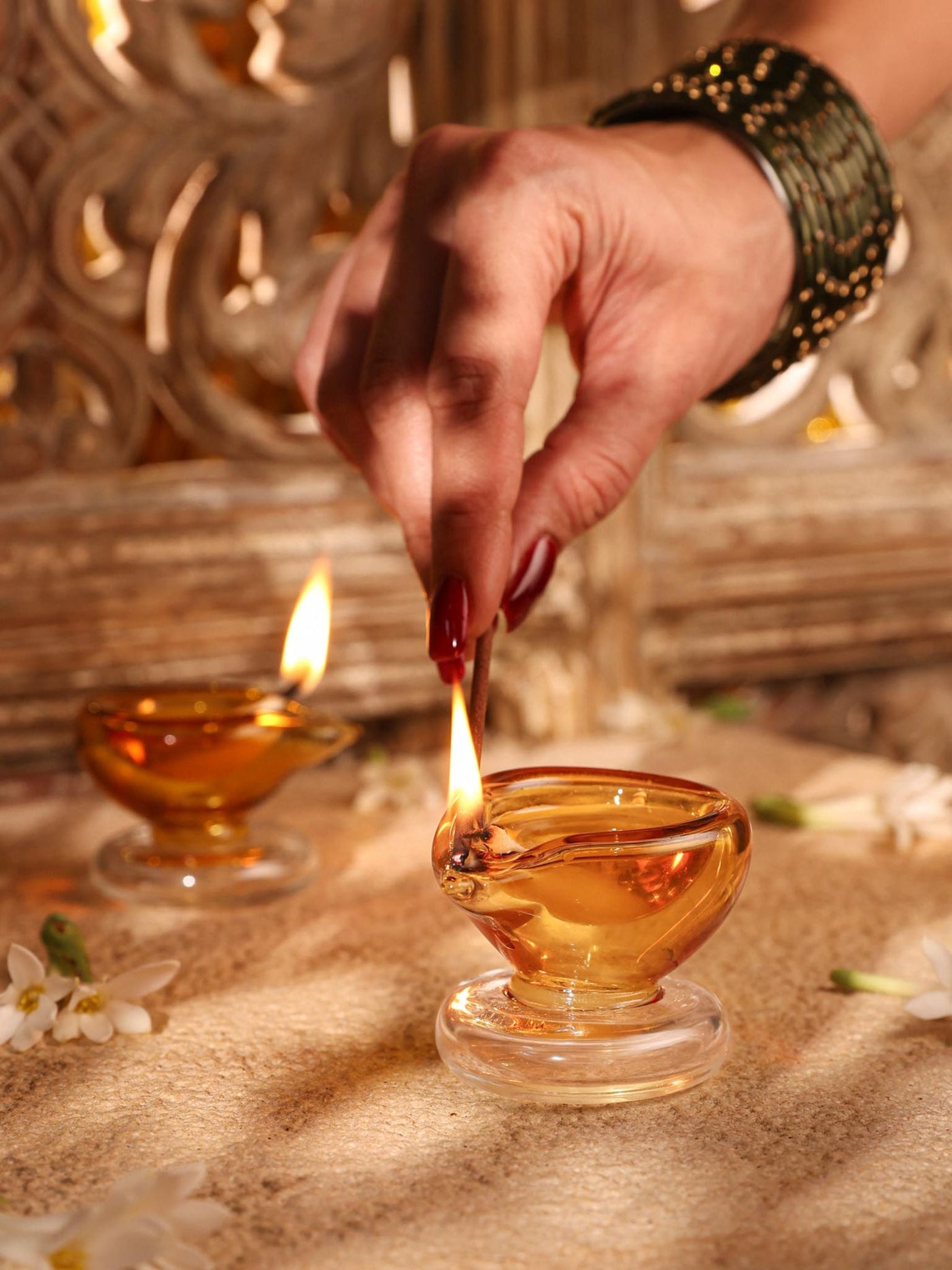 Amber Jyot Handblown Glass Diya