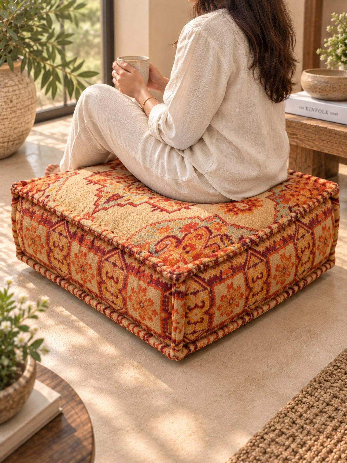Amber Heritage Square Pouffe