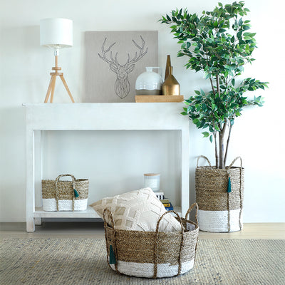 Anthro tassel basket green