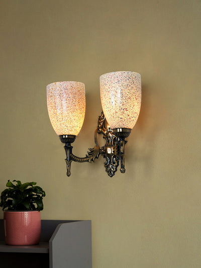 Antique Brass 12 Inch 2-Light Steel Wall Lamp With Multicolor Bell Glass Shades