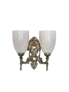 Antique Brass 12 Inch 2-Light Steel Wall Lamp With Multicolor Bell Glass Shades