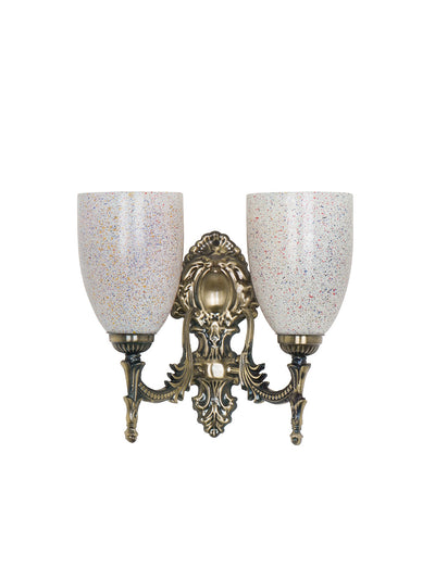Antique Brass 12 Inch 2-Light Steel Wall Lamp With Multicolor Bell Glass Shades