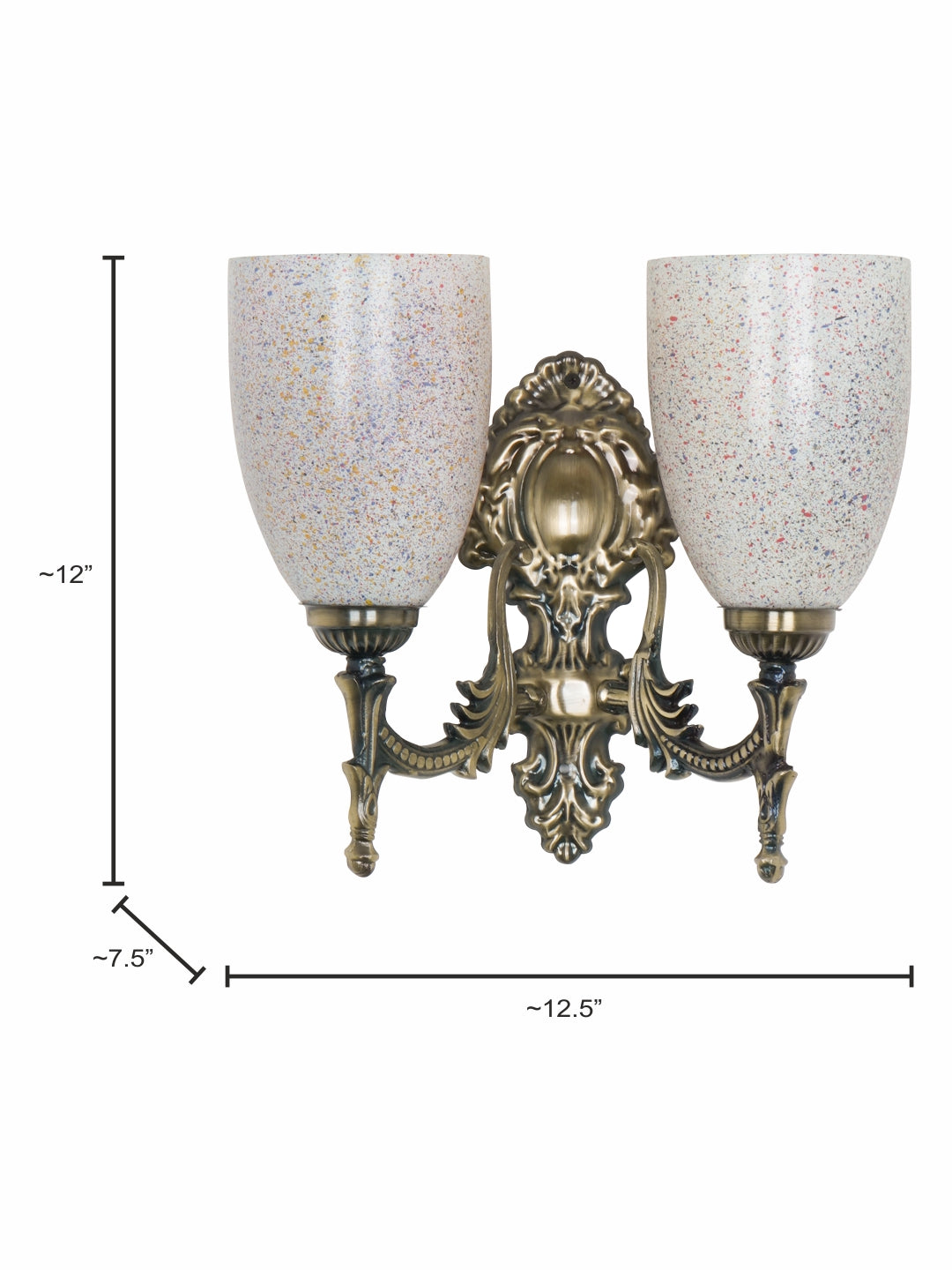 Antique Brass 12 Inch 2-Light Steel Wall Lamp With Multicolor Bell Glass Shades