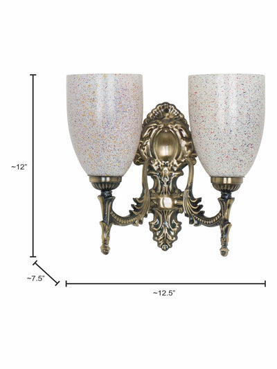 Antique Brass 12 Inch 2-Light Steel Wall Lamp With Multicolor Bell Glass Shades