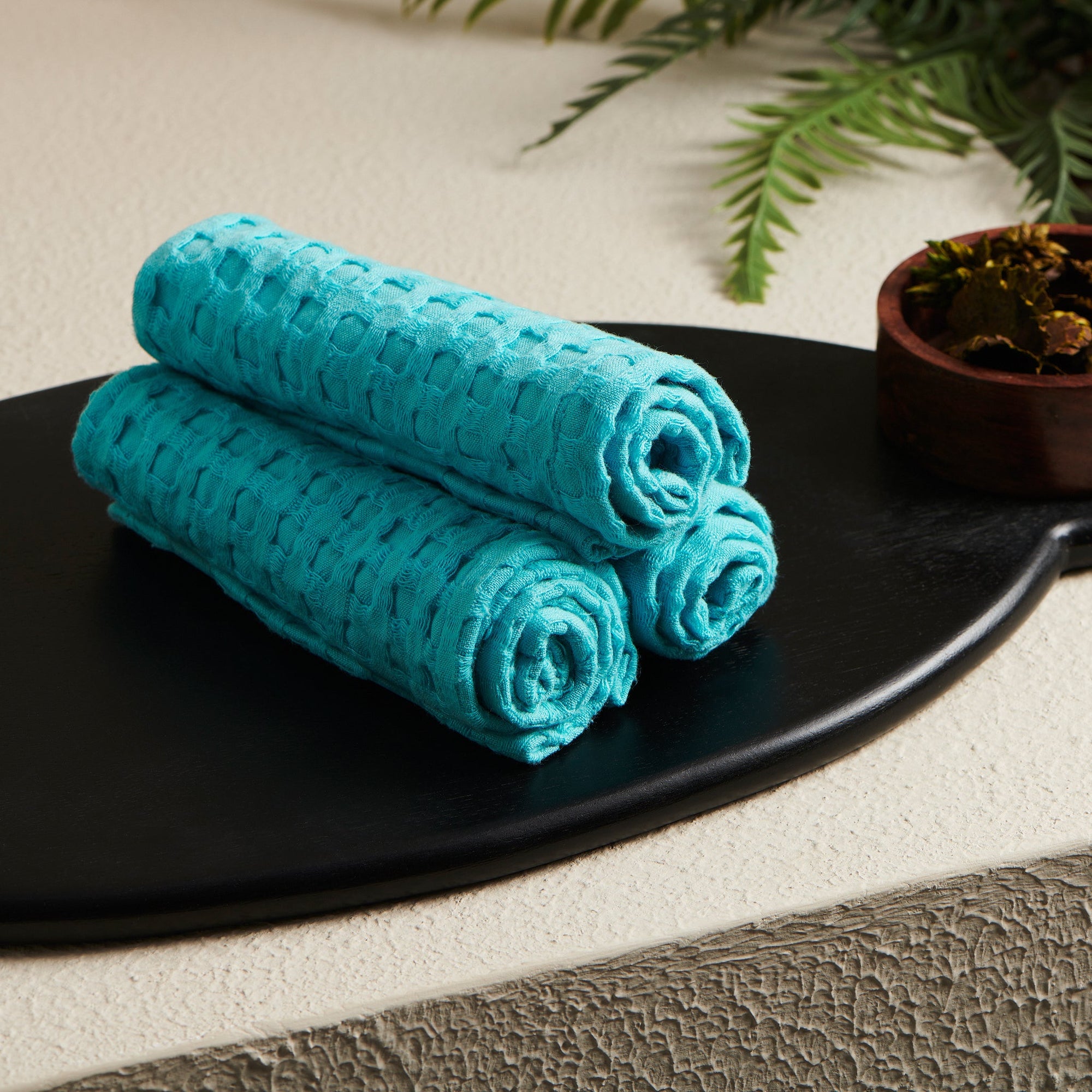 Aqua | Cotton | Waffle | Face Towels - Set of 2