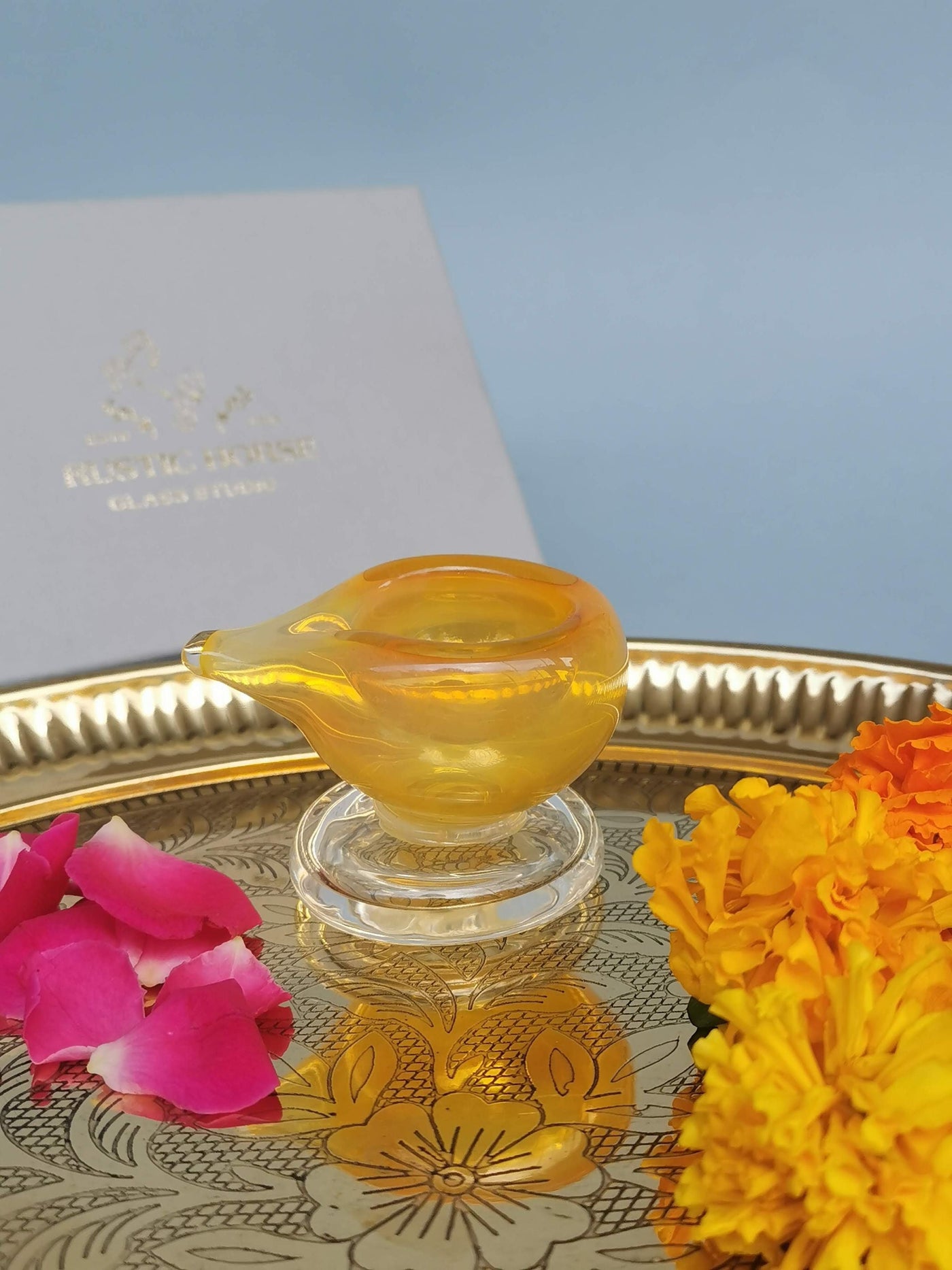 Art Glass Puja Diya- Kesari Kiran