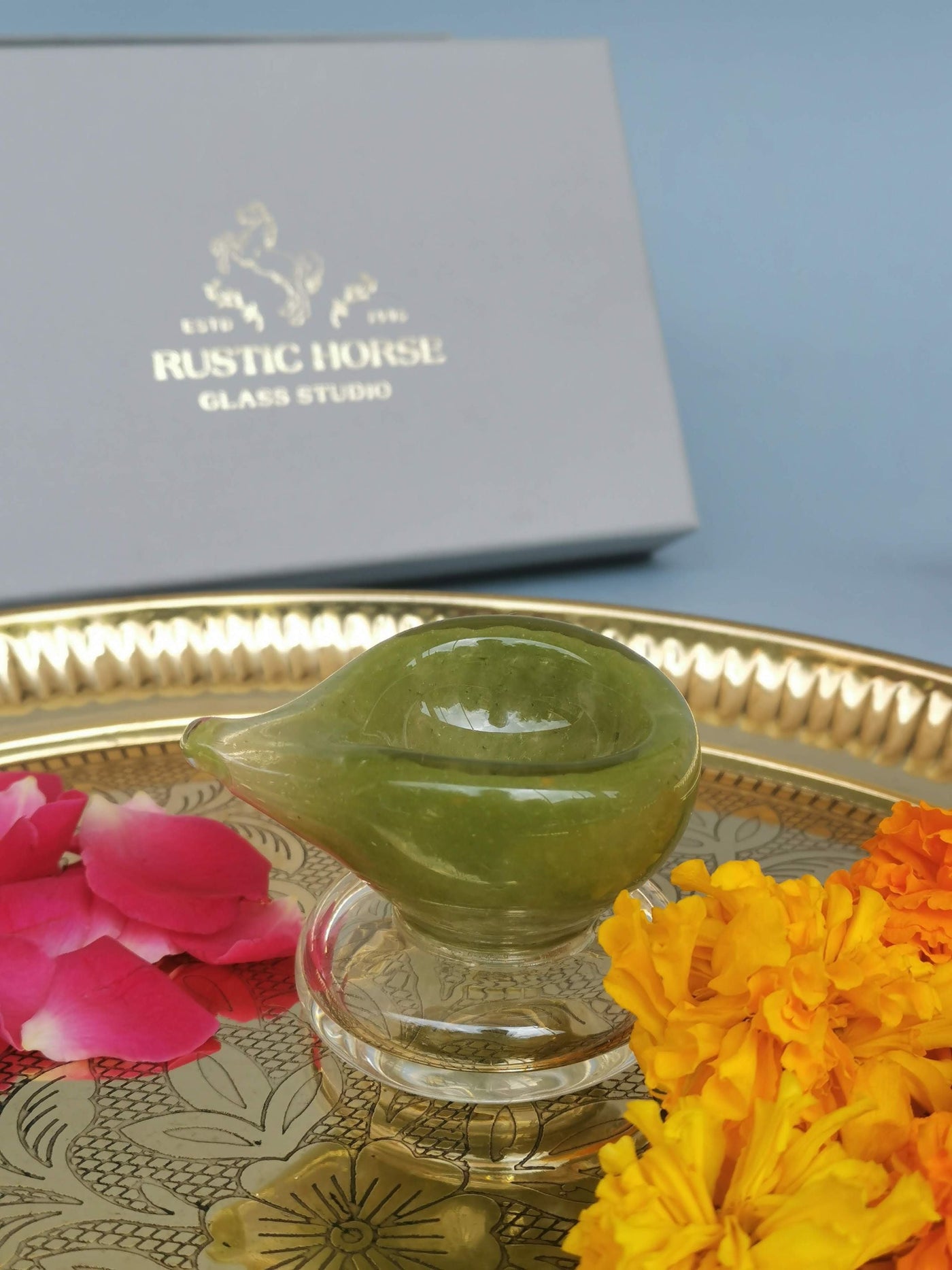 Art Glass Puja Diya- Mehndi ki Mehak