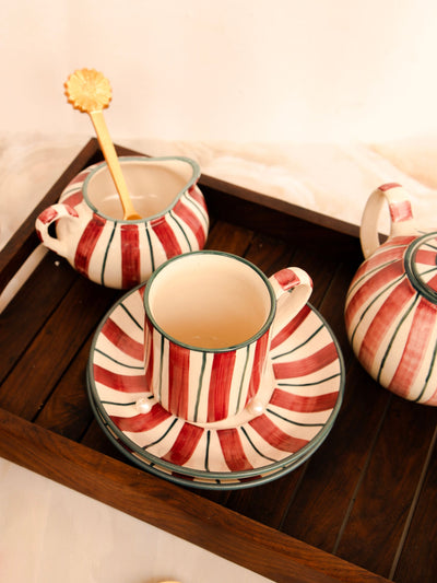 Crimson stripes tea set