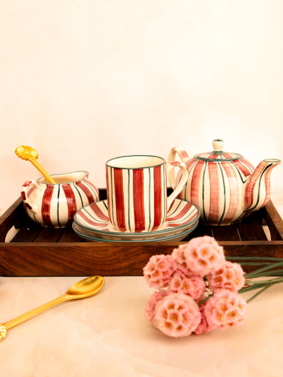 Crimson stripes tea set