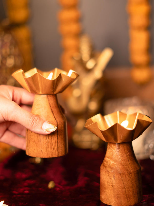 Rustic bloom tealight holder - set of 2