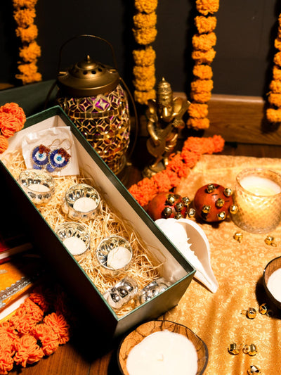 Silver radiance tealight holder diwali gift box