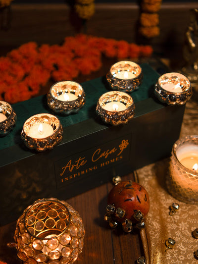 Silver radiance tealight holder diwali gift box