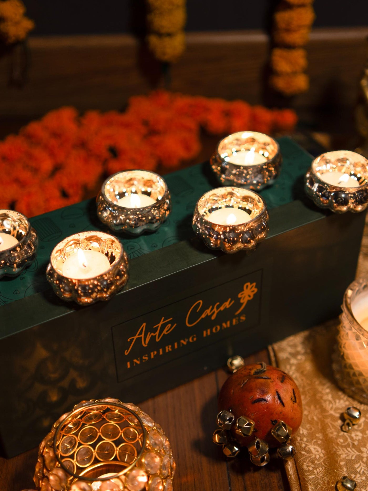 Silver radiance tealight holder diwali gift box