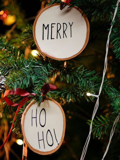 HO HO and Merry Festive ornaments