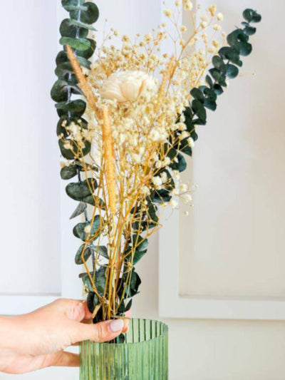 Green Glow Vase with Eucalyptus Bunch