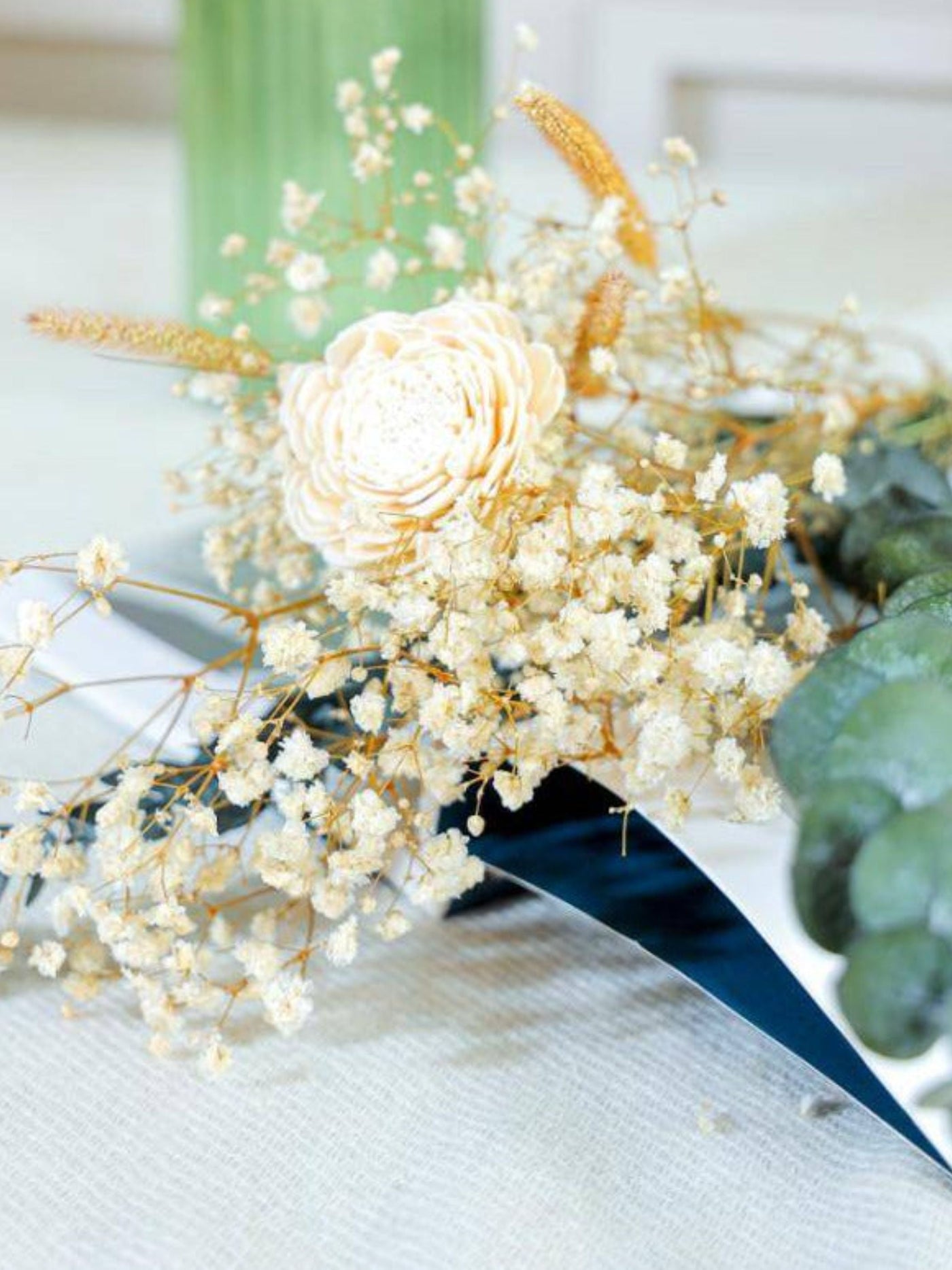 Green Glow Vase with Eucalyptus Bunch