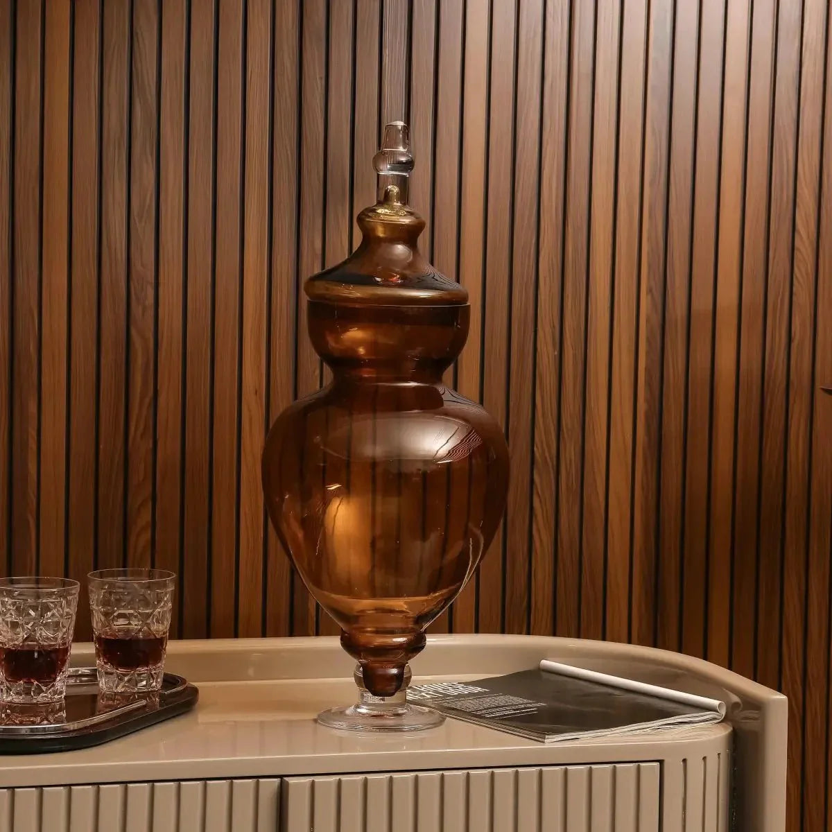 Azzura Brown Vase With Lid - Short