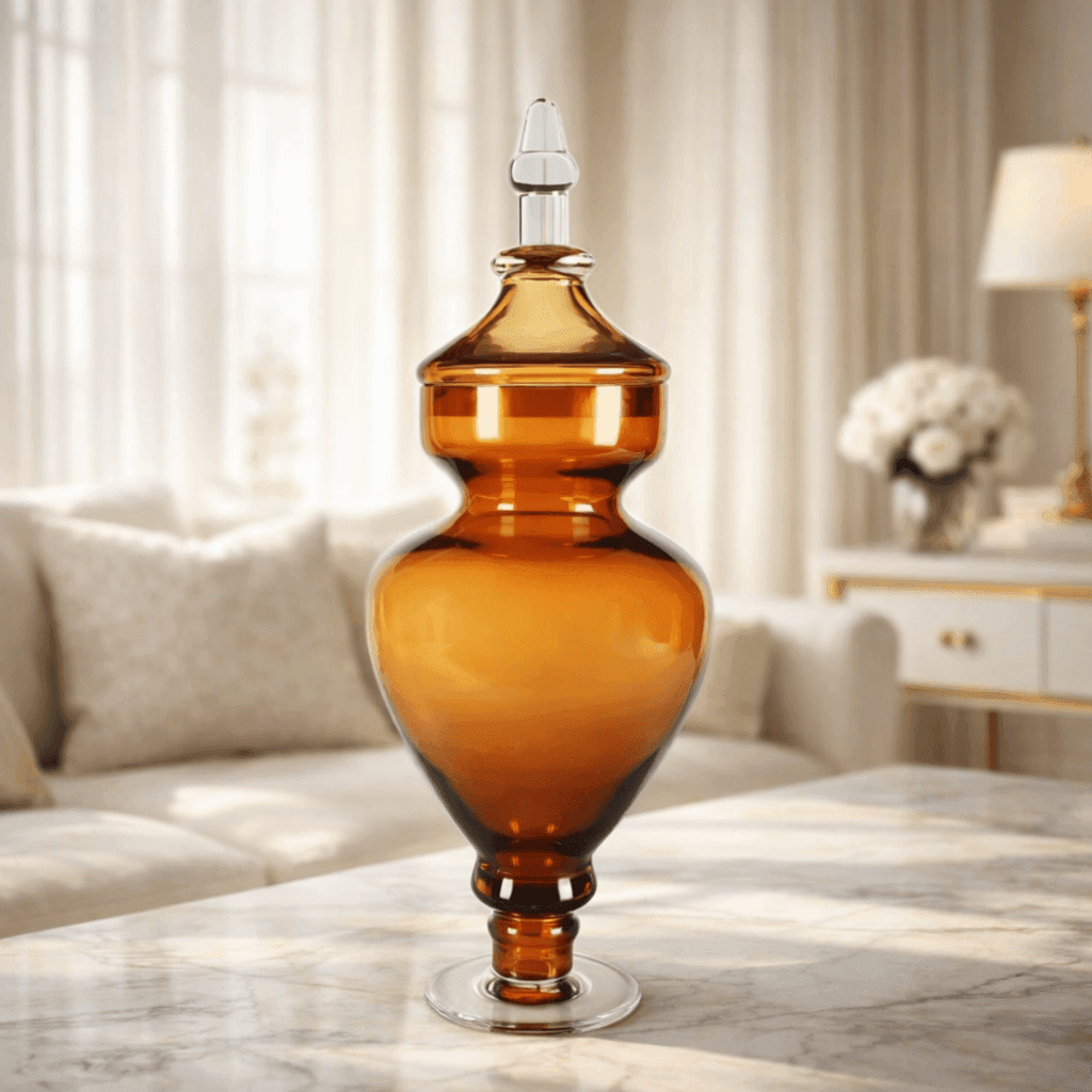 Azzura Brown Vase With Lid - Short