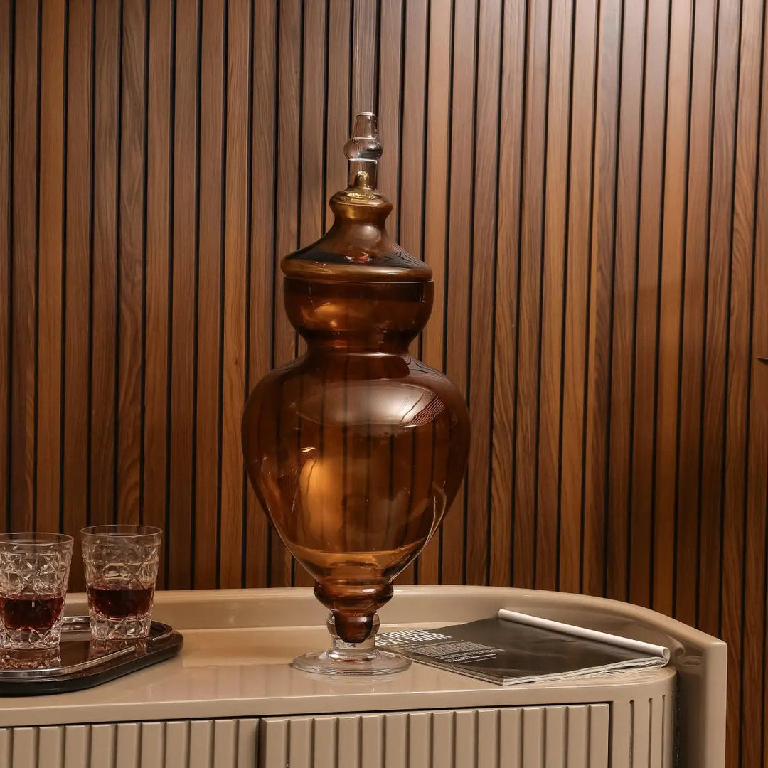 Azzura Brown Vase With Lid - Short