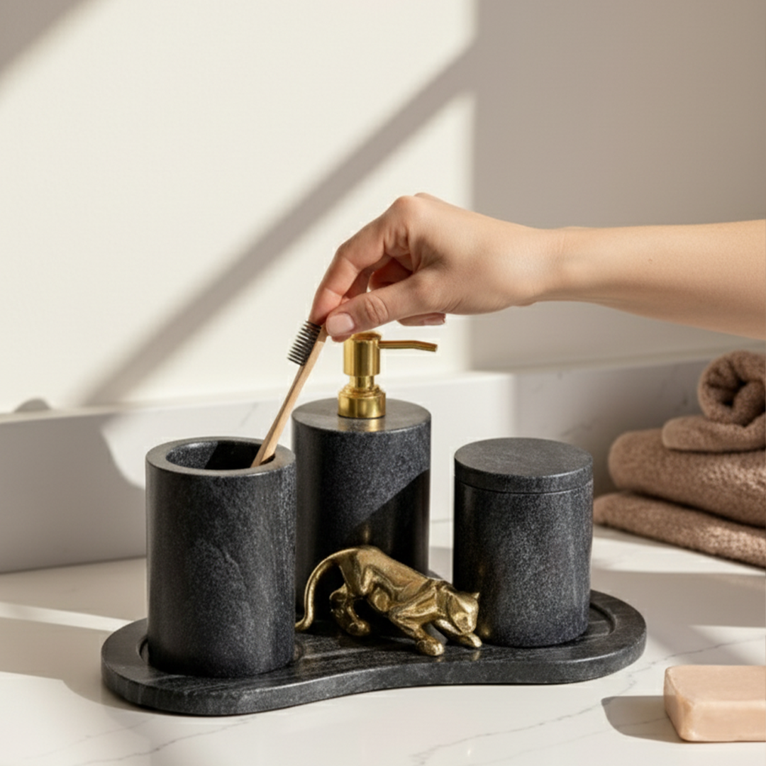 Handmade Luxe - Black Bathroom Set with panther