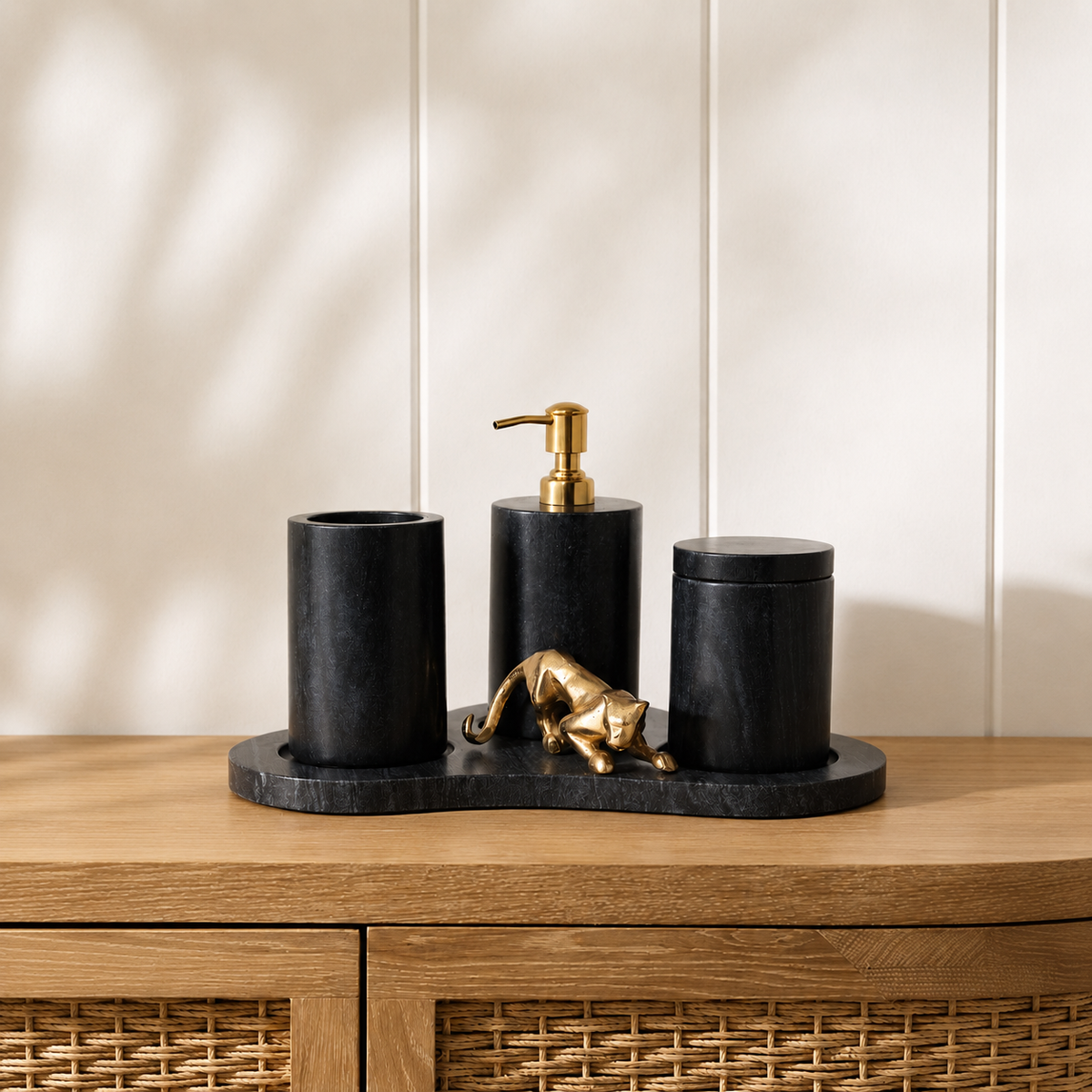 Handmade Luxe - Black Bathroom Set with panther