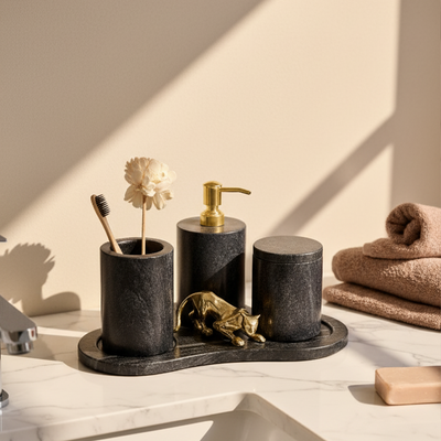 Handmade Luxe - Black Bathroom Set with panther