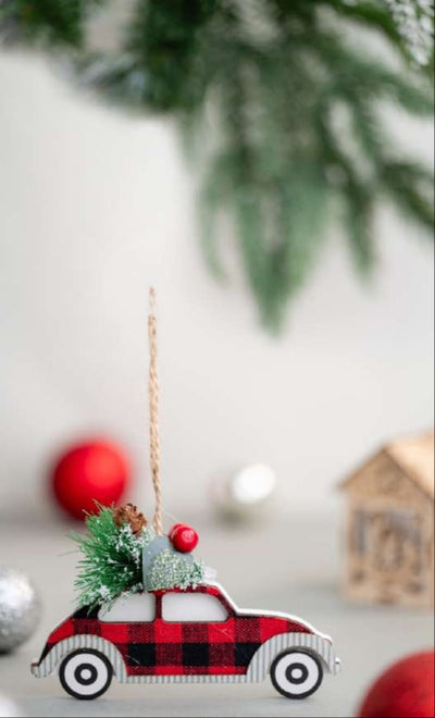 Plaid Car Hanging Ornament with Christmas Tree_CC27
