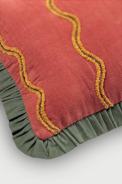 Aria Ruffle Carmine Embroidered Lumbar Cushion Cover