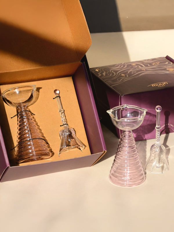 Tall Diya Gift Set - Tall Diya and Ringing bell - Pink