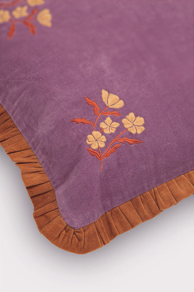 Sienna Lavender Embroidered Velvet Cushion Cover