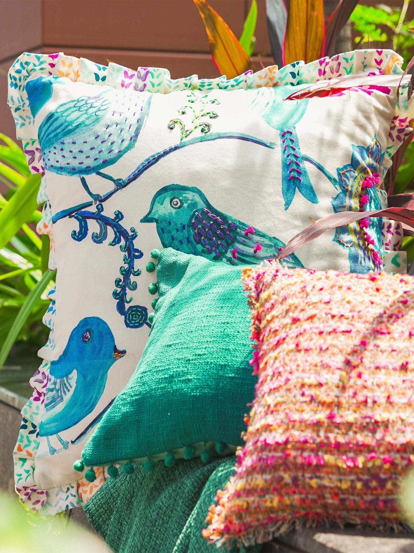 Bird of Paradise Cushion Cover Turquoise
