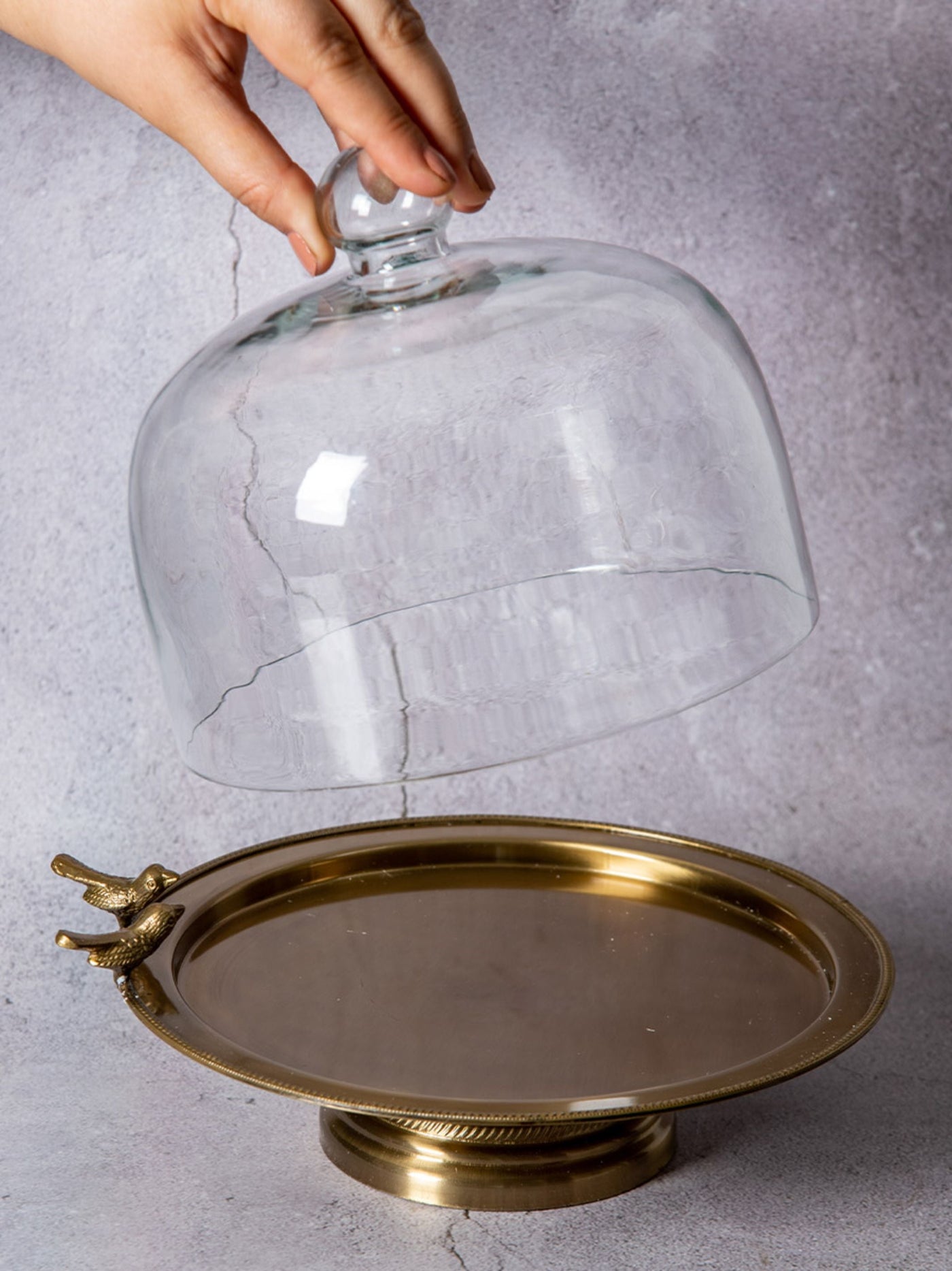 Birdie Cake Stand with Glass Cloche