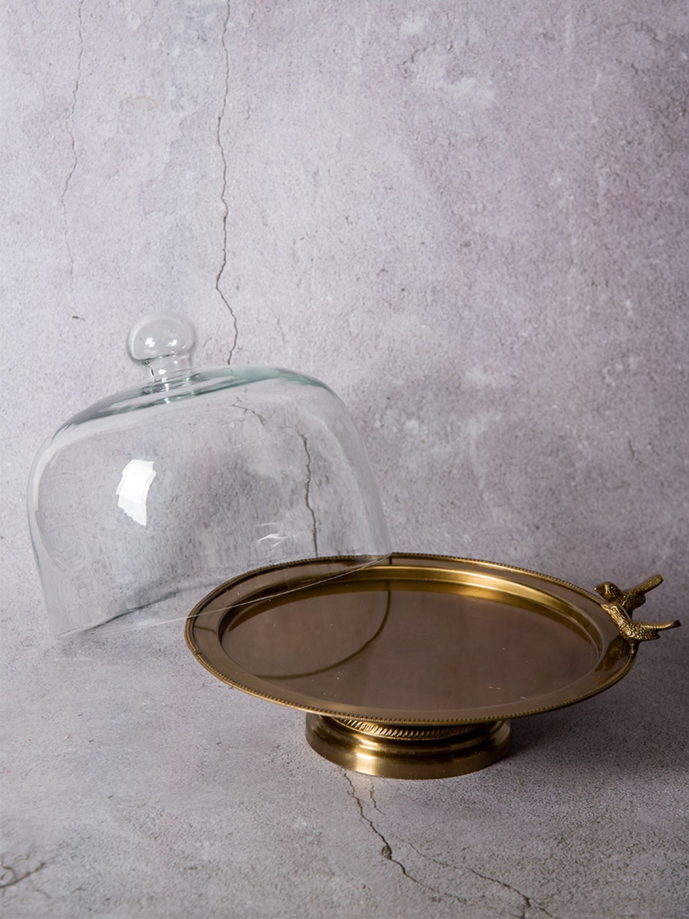 Birdie Cake Stand with Glass Cloche