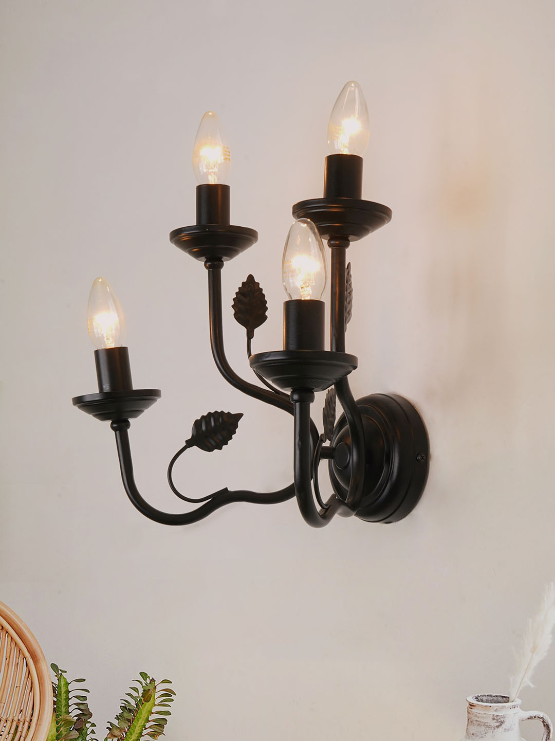 Black Italian 15 Inch Dual Tier 4-Light Steel Wall Lamp Light