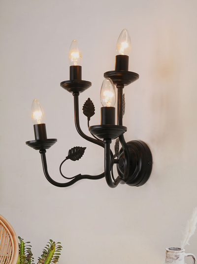 Black Italian 15 Inch Dual Tier 4-Light Steel Wall Lamp Light