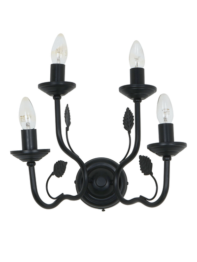 Black Italian 15 Inch Dual Tier 4-Light Steel Wall Lamp Light