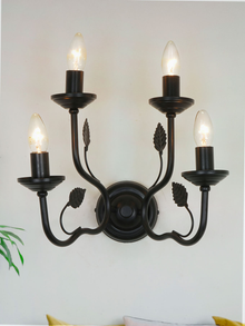 Black Italian 15 Inch Dual Tier 4-Light Steel Wall Lamp Light