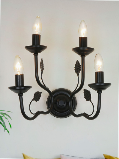 Black Italian 15 Inch Dual Tier 4-Light Steel Wall Lamp Light