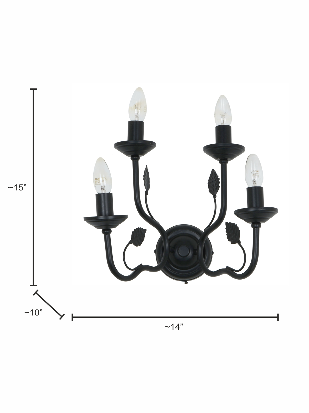 Black Italian 15 Inch Dual Tier 4-Light Steel Wall Lamp Light