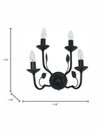 Black Italian 15 Inch Dual Tier 4-Light Steel Wall Lamp Light
