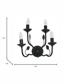 Black Italian 15 Inch Dual Tier 4-Light Steel Wall Lamp Light