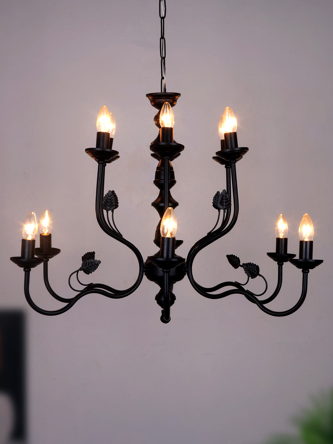 Black Italian 2 Tier 6+6 Lights 23 Inch Steel Chandelier Ceiling Light
