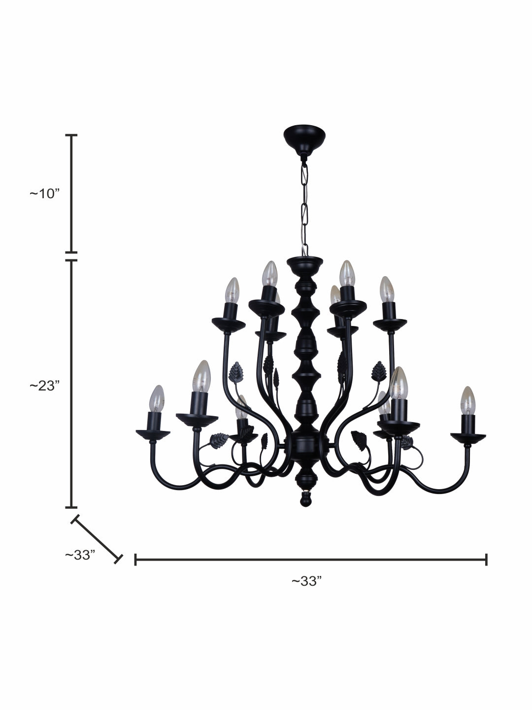 Black Italian 2 Tier 6+6 Lights 23 Inch Steel Chandelier Ceiling Light